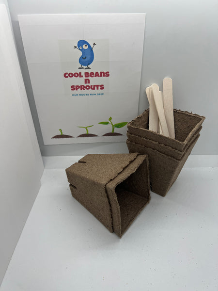Peat Moss Planting Pots, Single Individual approx. 3'x4' pot with Label sticks